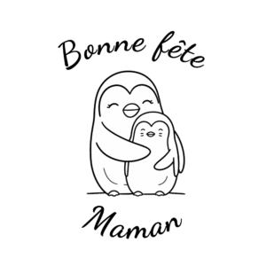 Carte à colorier Bonne Fête Maman avec maman pingouin et son petit