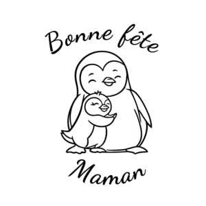 Carte à colorier pour la Fête des Mamans avec maman pingouin et son petit