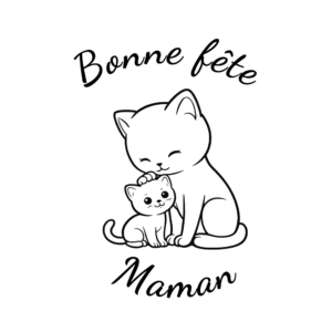 Carte à colorier pour la Fête des Mères avec maman chat et son chaton