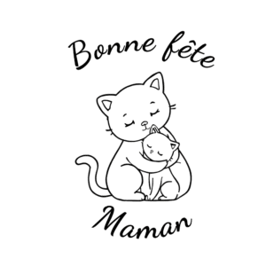 Carte à colorier Bonne Fête Maman avec maman chat et son chaton
