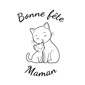 Carte à colorier pour la Fête des Mamans avec maman chat et son chaton