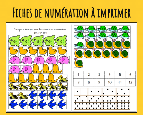 Activités hors écran - Fiches de numération à imprimer et à découper pour manipuler les collections d'objets
